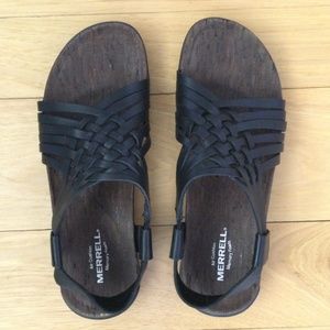 Black Merrell slip on sandals